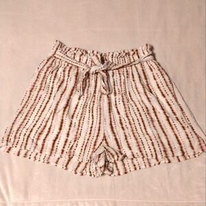 Staccato White Striped High Waist Paper Bag Shorts with Waist Tie
